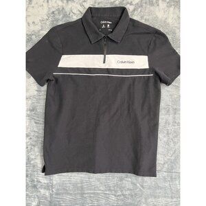 Calvin Klein Mens Black Polo Shirt With Half-Zip Front M Quick Dry Fabric